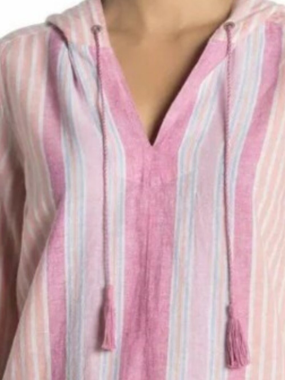 Tommy Bahama NEW Hoodie Top 3/4 Sleeve Baja Tunic Pullover Cotton Linen Women M - Picture 2 of 16